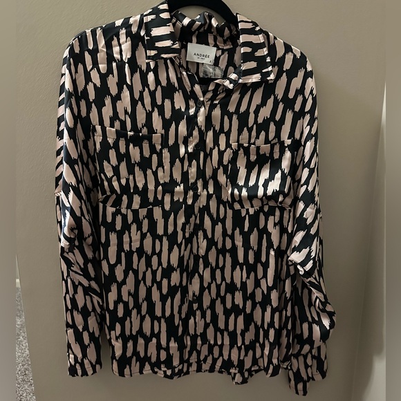 Black and Mocha Splotch Animal Print Blouse - Picture 2 of 3